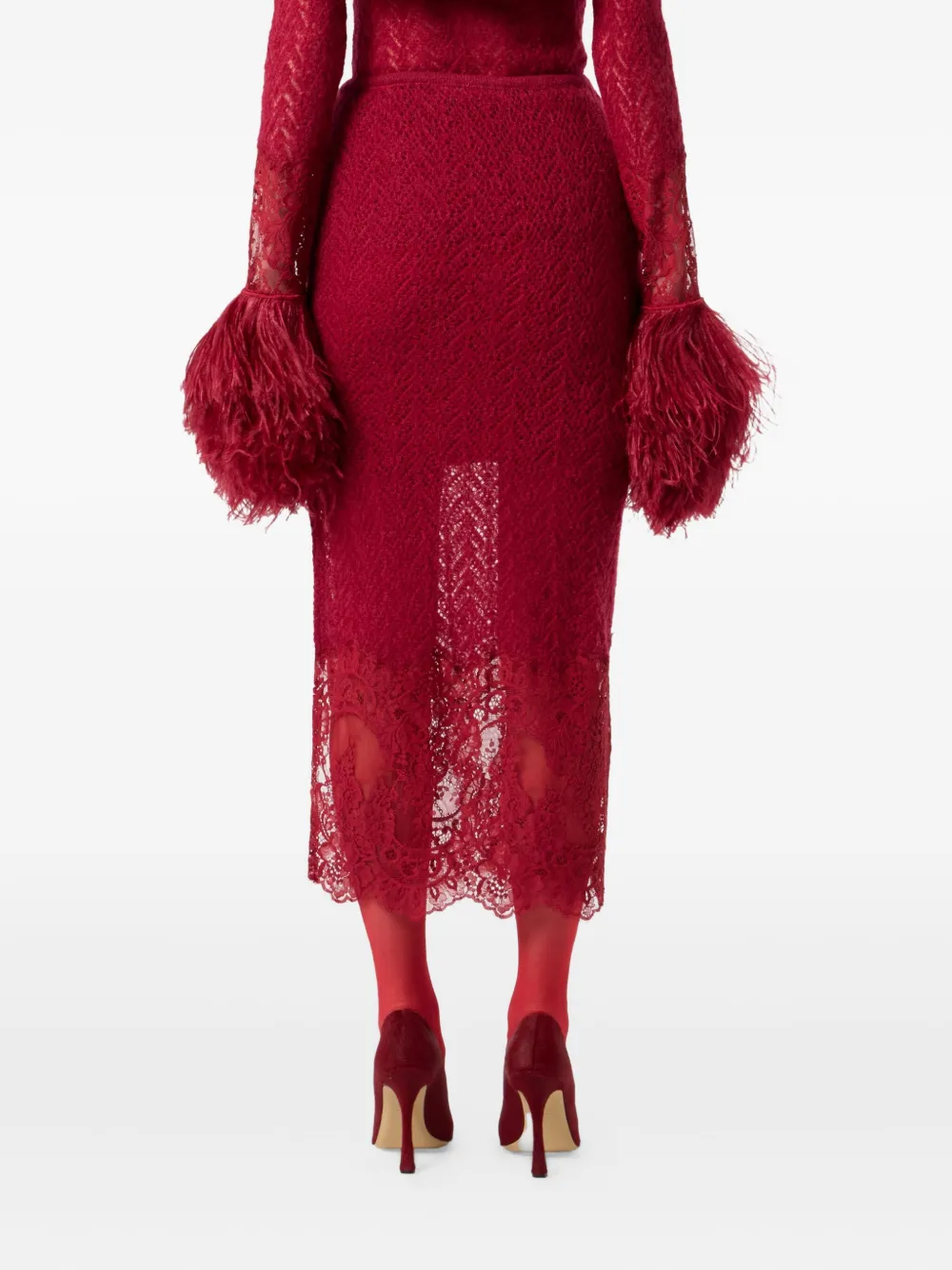 Blumarine Lace Midi Skirt In Red