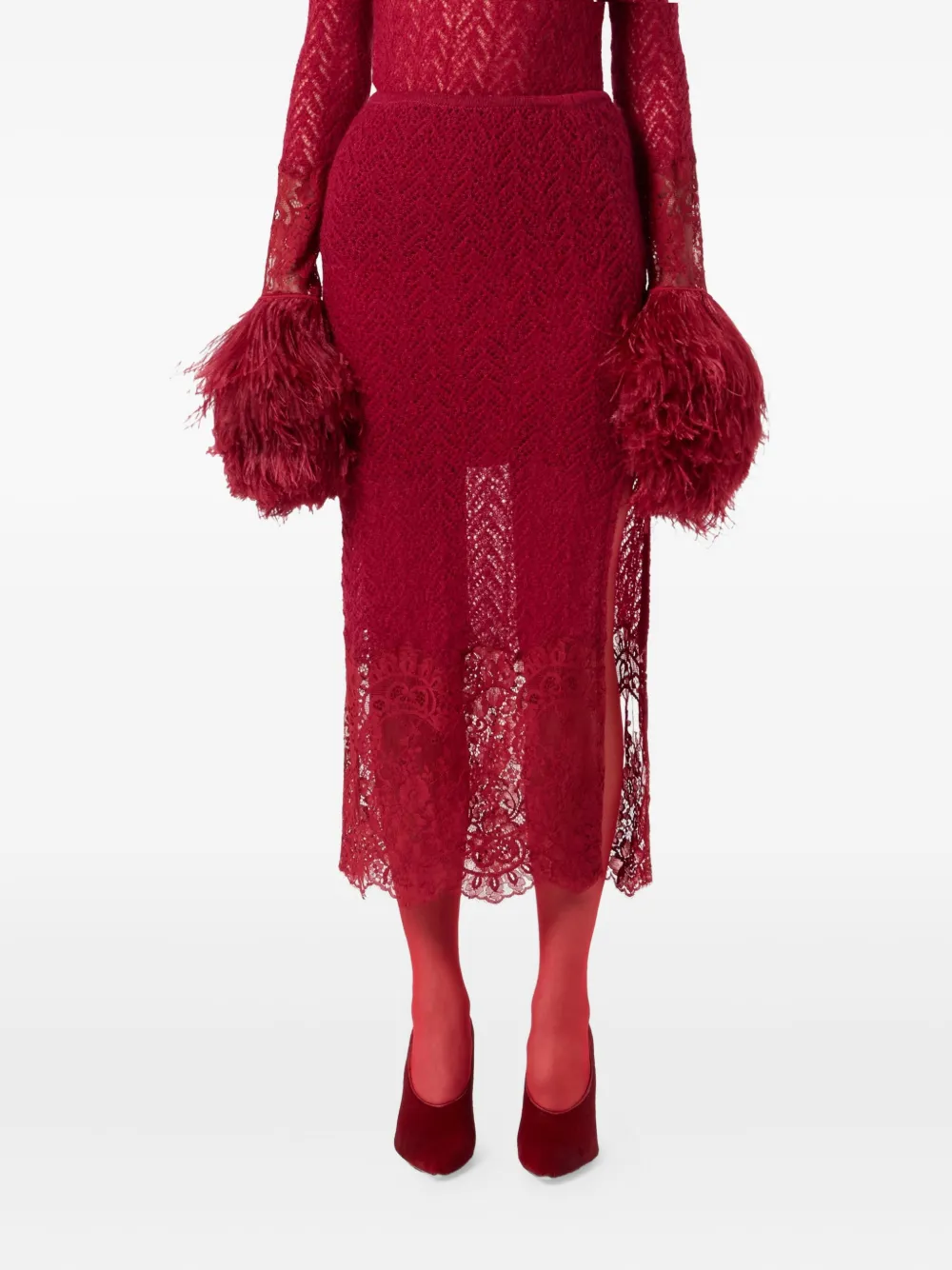 Blumarine Lace Midi Skirt In Red