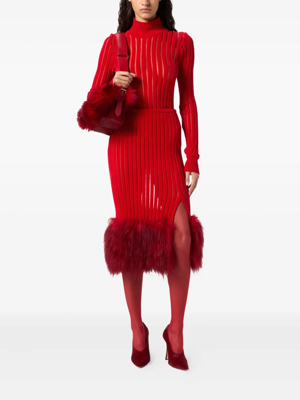 Blumarine Ribgebreide midi-rok - Rood