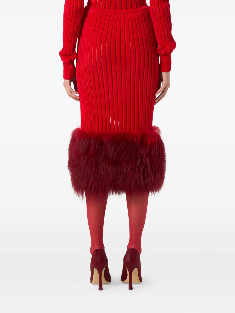 Blumarine Ribbed-kit Midi Skirt In Red