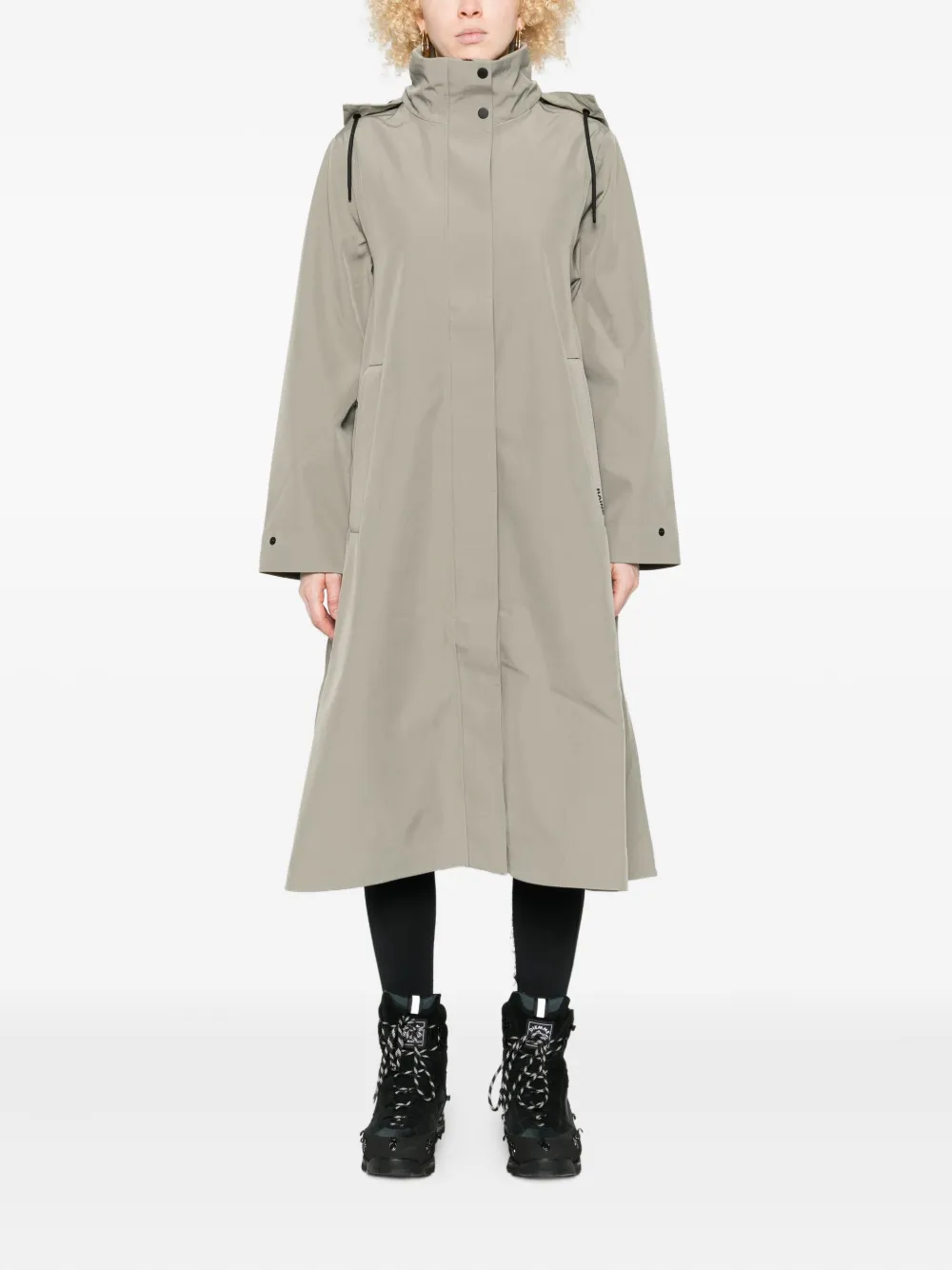 Rains Suva Vision Softshell Hooded A-line Trench Coat In Green
