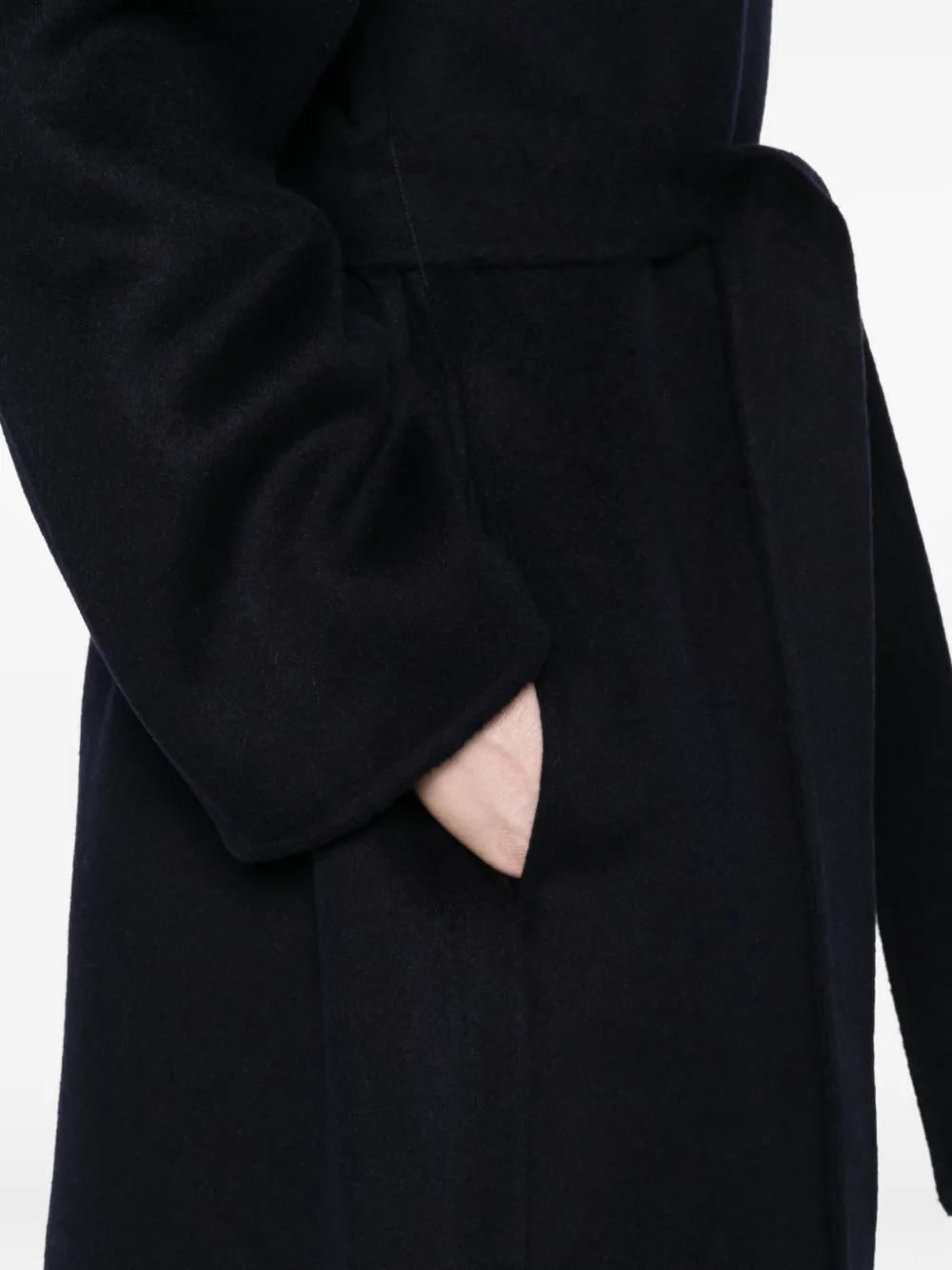 The Dynamis Studio Belted Wool Coat In Blue