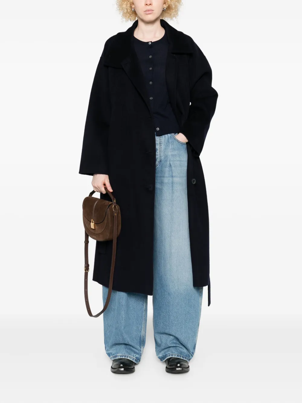 The Dynamis Studio Belted Wool Coat In Blue