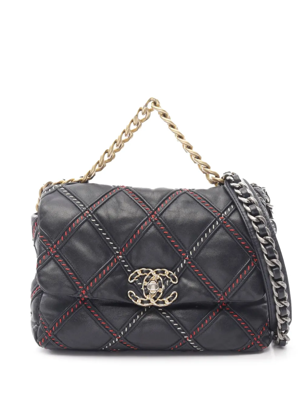 Pre-owned Chanel 2021 Medium Lambskin Stitched 19 Flap Satchel In Blue