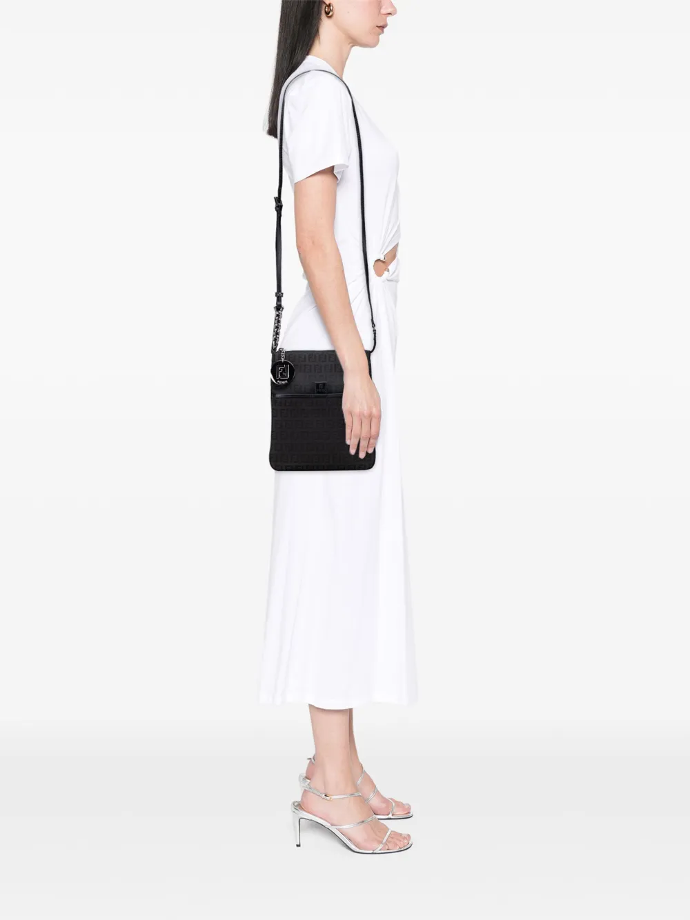 Pre-owned Fendi 2000-2010 Zucchino Canvas Crossbody Bag In Black
