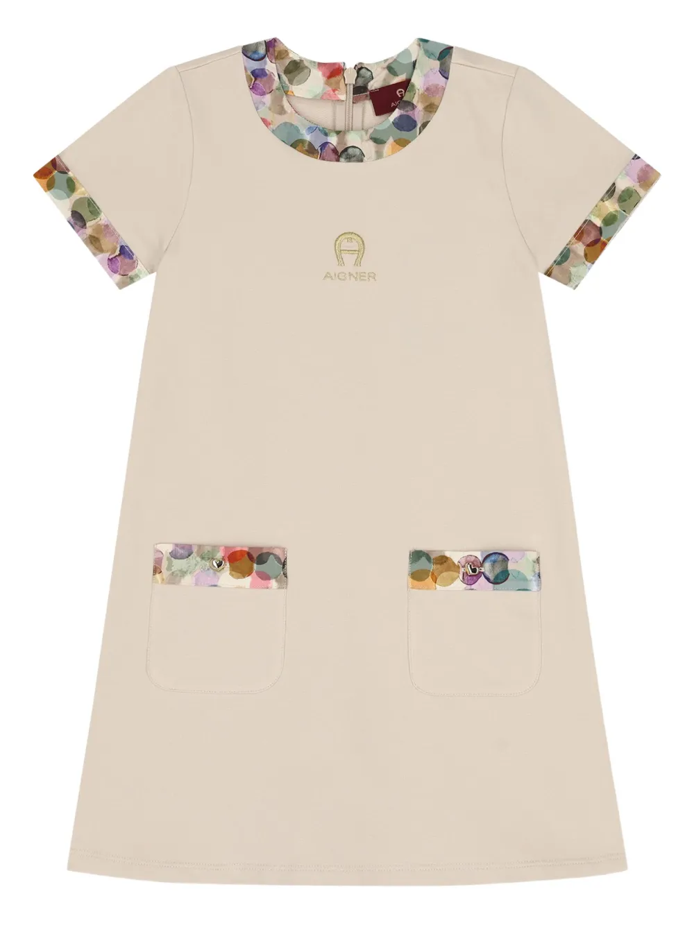 Aigner Kids logo-embroidery watercolour-print casual dress - ニュートラル Aigner Kids logo-embroidery watercolour-print casual dress - ニュートラル