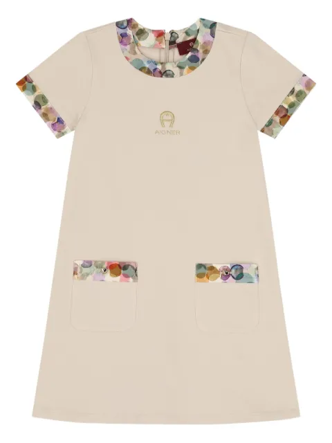 Aigner Kids logo-embroidery watercolour-print casual dress