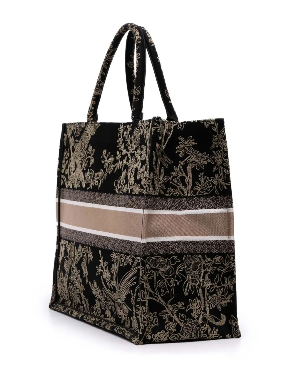 Pre-owned Dior 2022 Large Canvas Embroidered Jardin D'hiver Book Tote Bag In Black