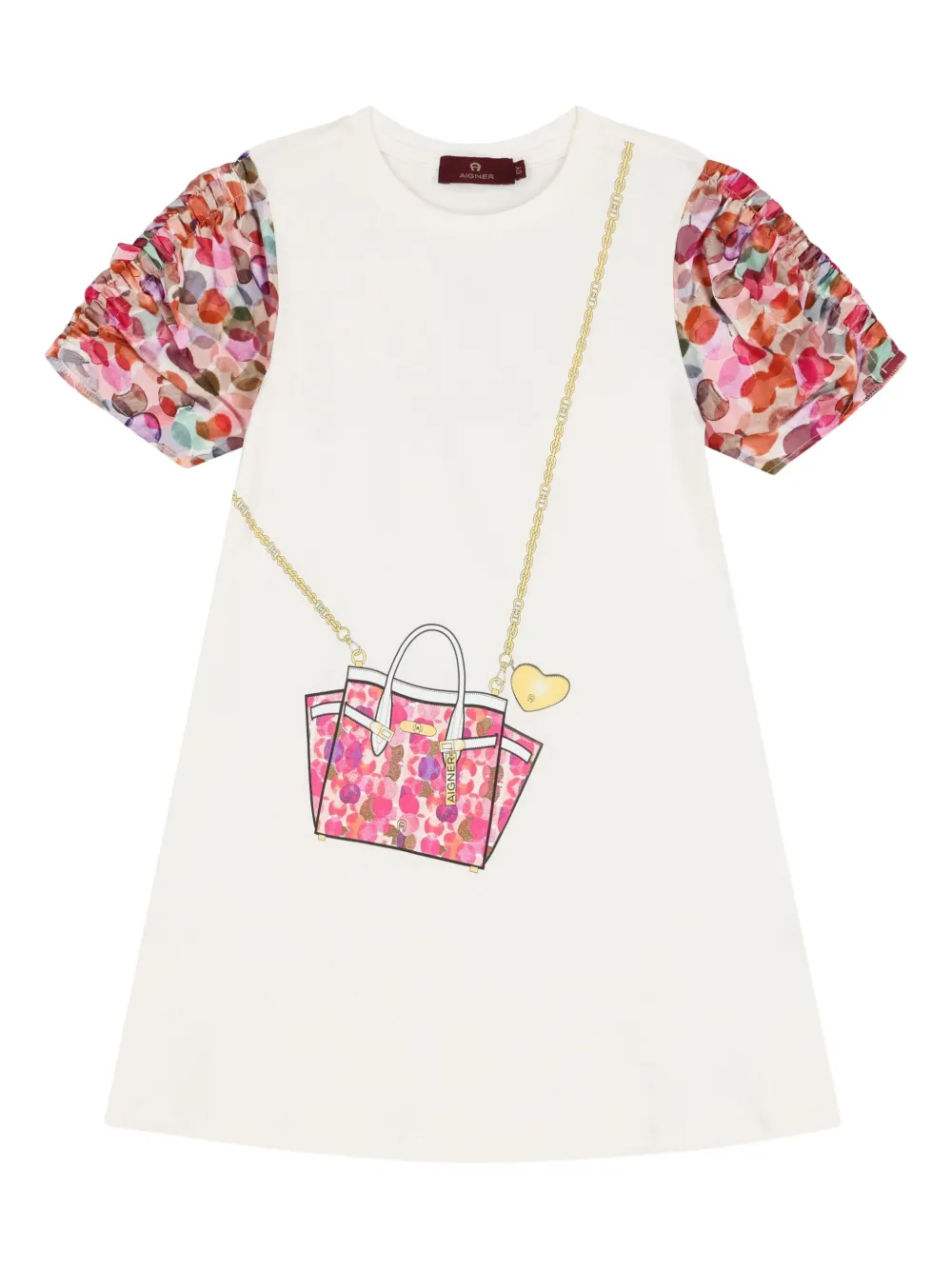 Aigner Kids handbag-print ruffled-sleeves casual dress | White | Image 1
