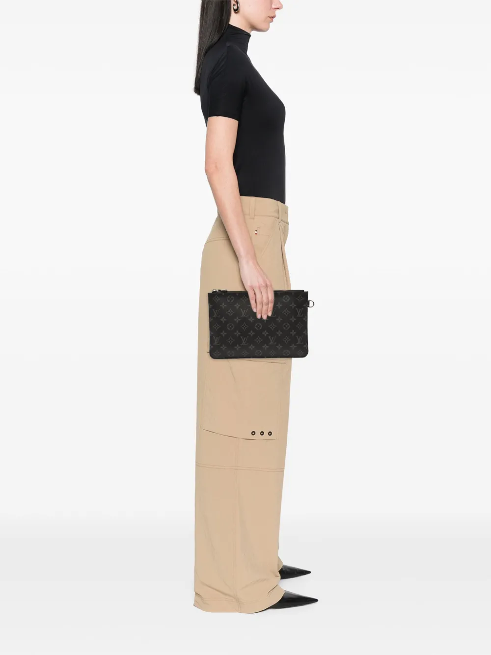 Pre-owned Louis Vuitton 2018 Monogram Eclipse Cabas Pochette Clutch Bag In Black