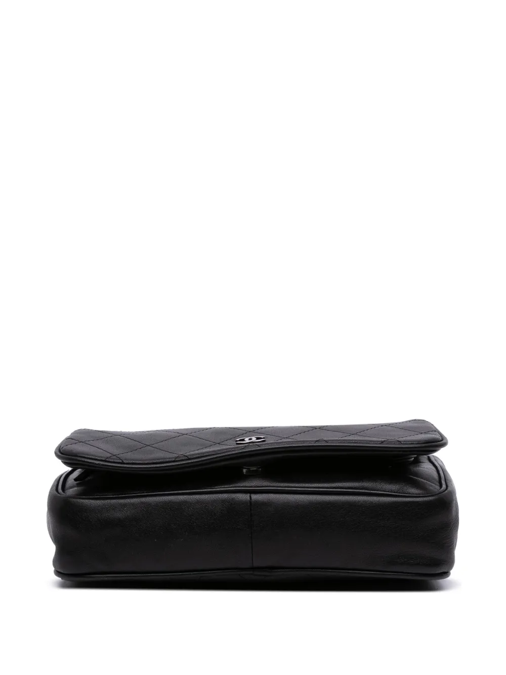 Pre-owned Chanel 2013-2014 Cc Quilted Lambskin Full Flap Wallet On Chain Crossbody Bag In Black