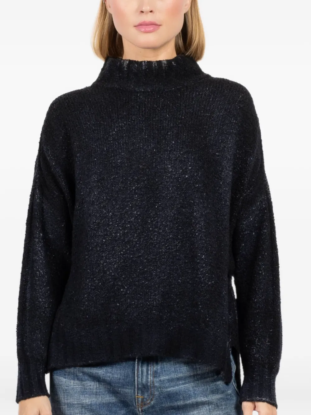 Avant Toi Mock-neck Sparkle Knit Sweater In Blue