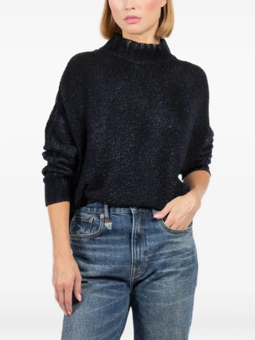 Avant Toi mock-neck sparkle knit sweater | Blue | Image 1