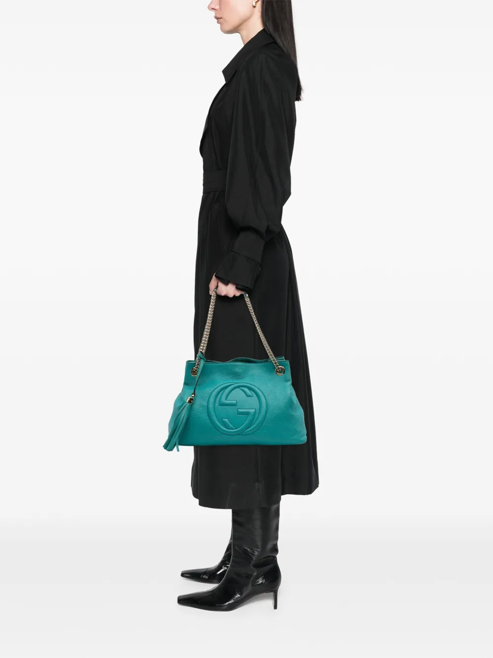 Pre-owned Gucci 2016-2025 Medium Leather Soho Chain Tote Bag In Blue