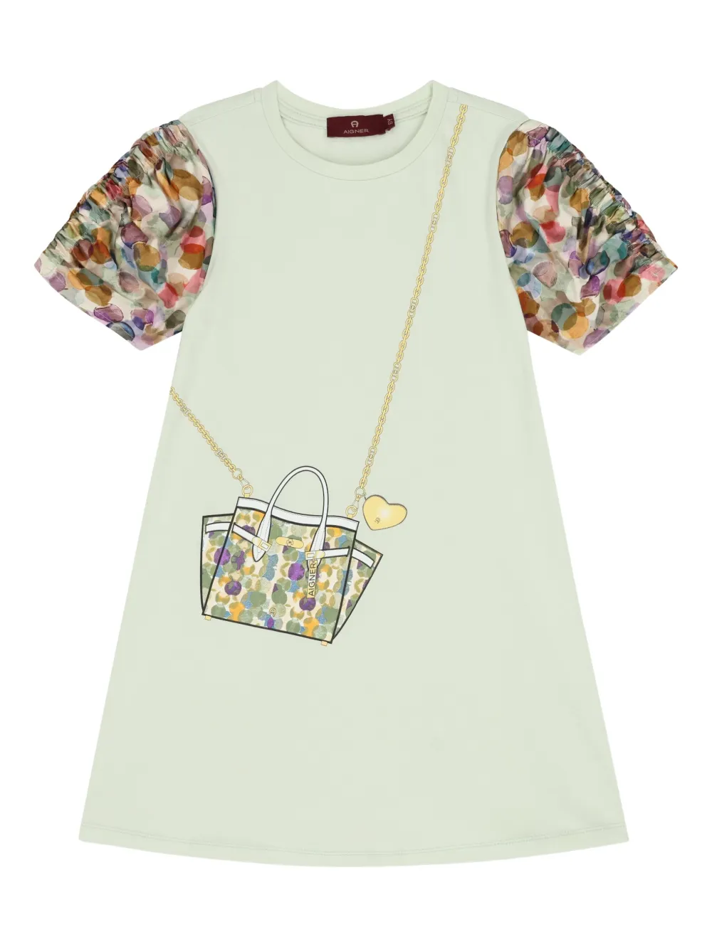Aigner Kids handbag-print short-sleeves casual dress | Green | Image 1