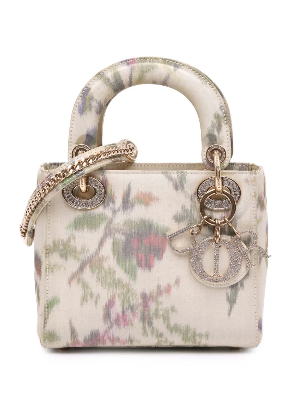 Christian Dior Pre-Owned 2019 Mini Satin Floral Crystal Lady Dior Christian Dior Pre-Owned 2019 Mini Satin Floral Crystal Lady Dior