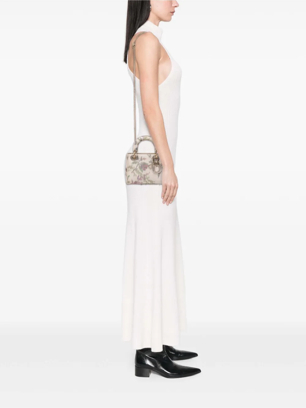 Christian Dior Pre-Owned 2019 Mini Satin Floral Crystal Lady Dior satchel | Pre-Owned | Image 2