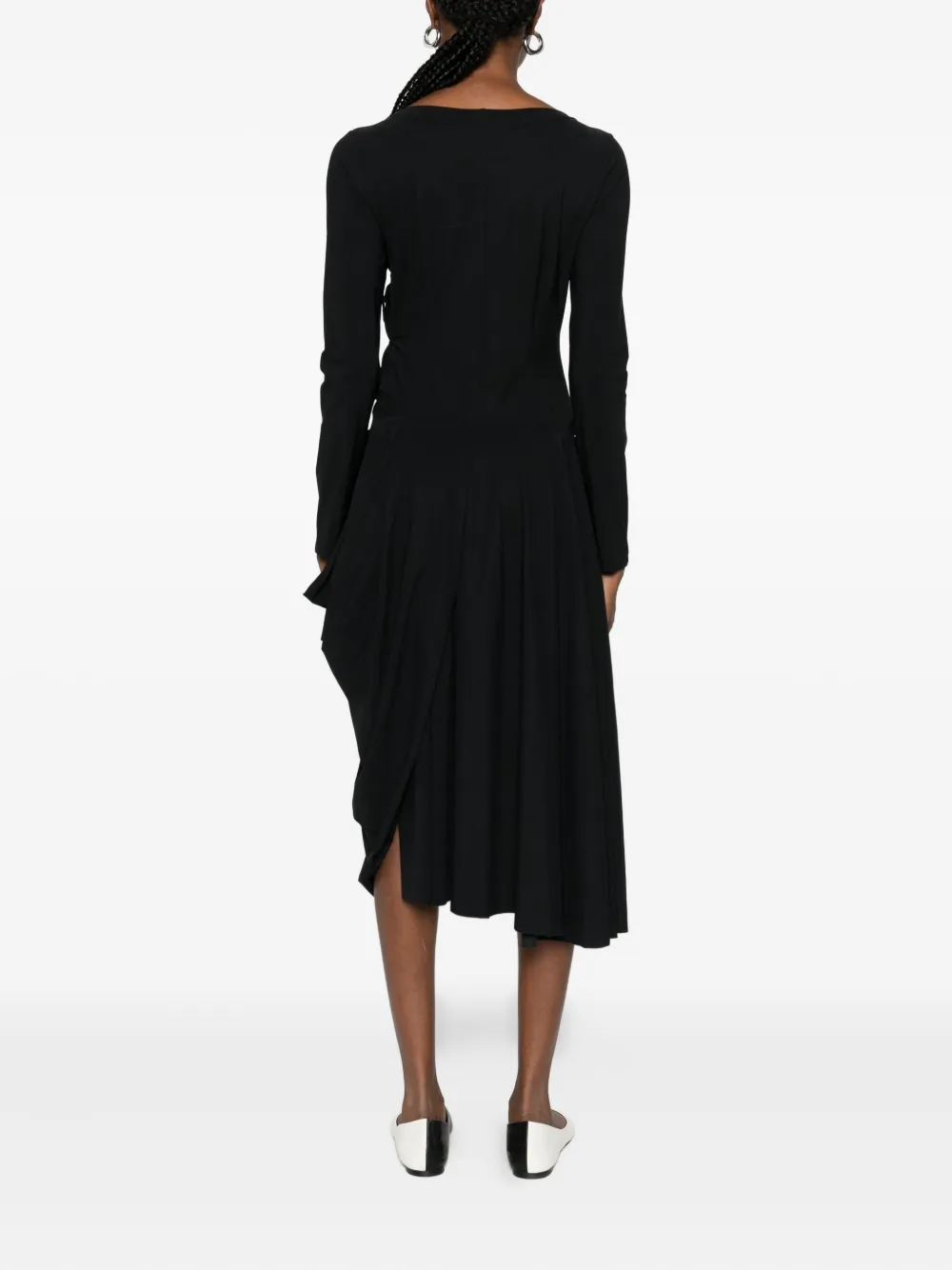 High Ruched-detail Asymmetric Dress In Black