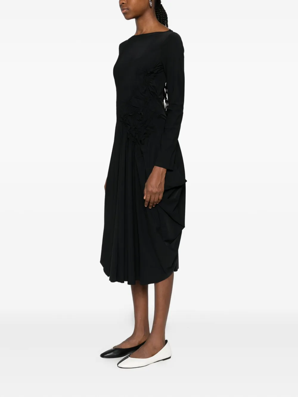 High Ruched-detail Asymmetric Dress In Black