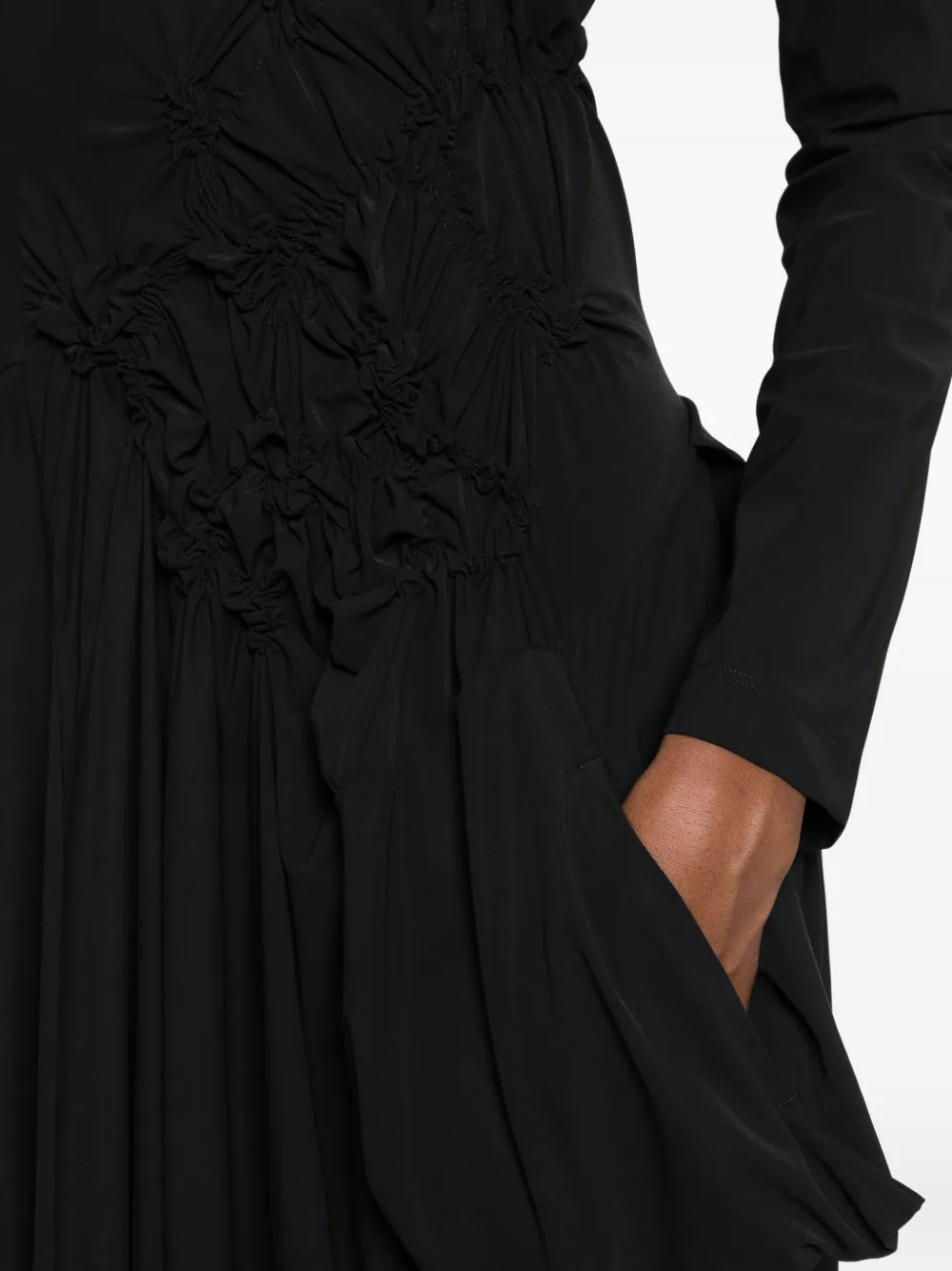 High Ruched-detail Asymmetric Dress In Black