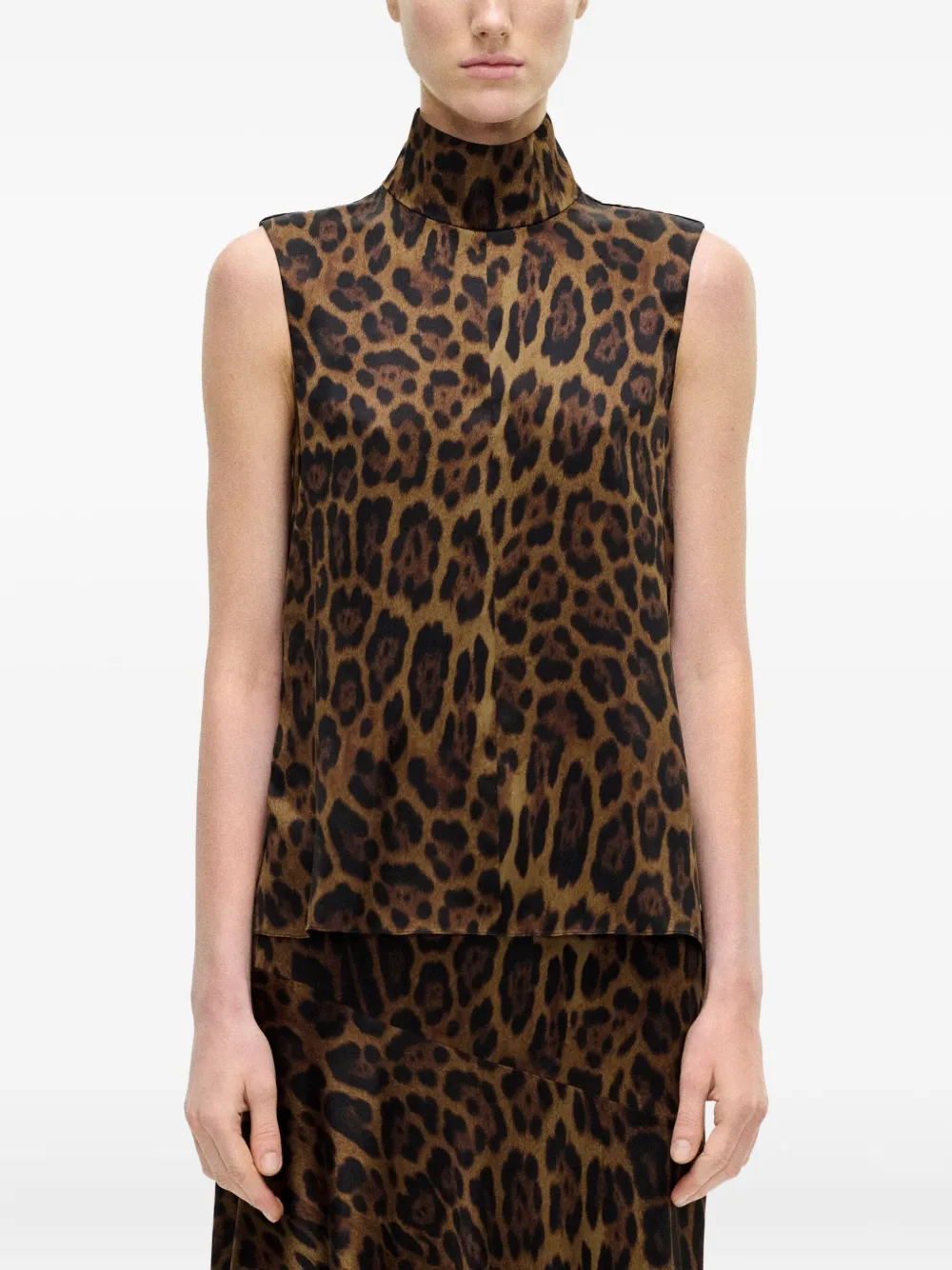 Adam Lippes leopard-print high-neck top - Bruin