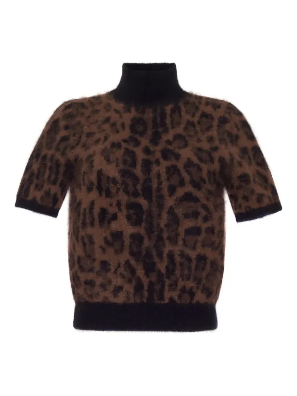 Adam Lippes Leopard-print High-neck Sweater in Brown