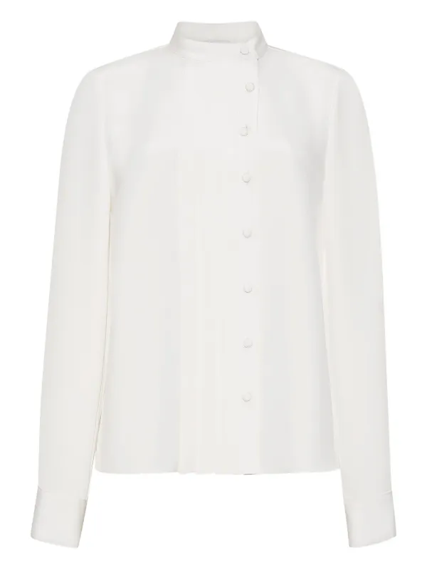 Adam Lippes Alina Pleated Long-sleeve Blouse in White