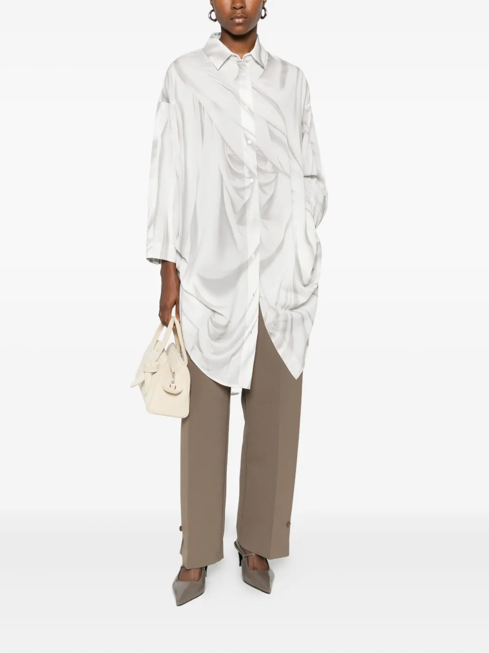 High draped button-front shirt - Wit