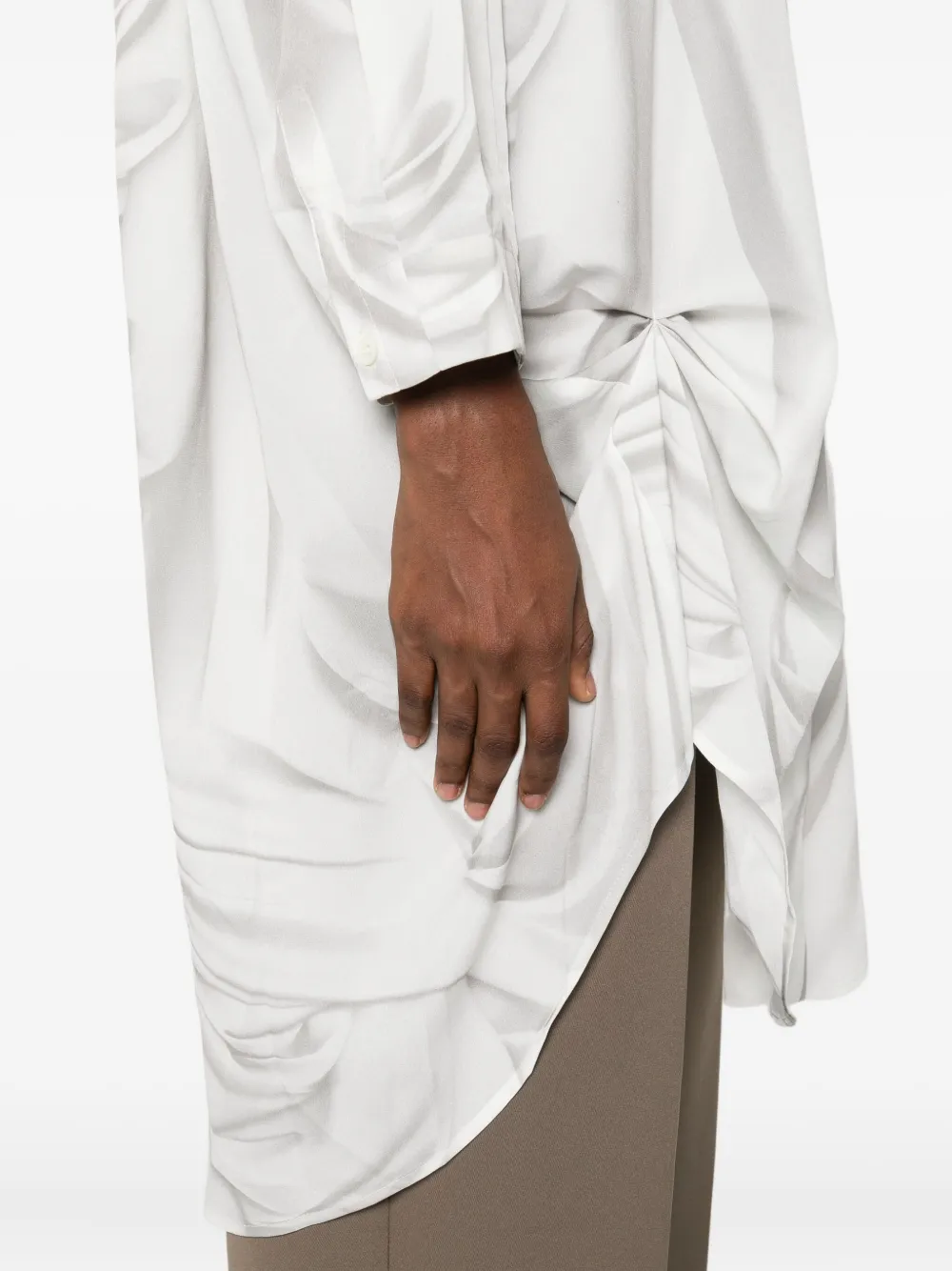 High Draped Button-front Shirt In White