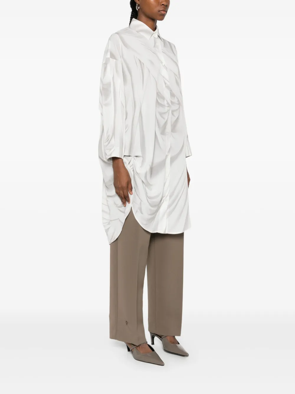  High Draped Button-front Shirt - White 