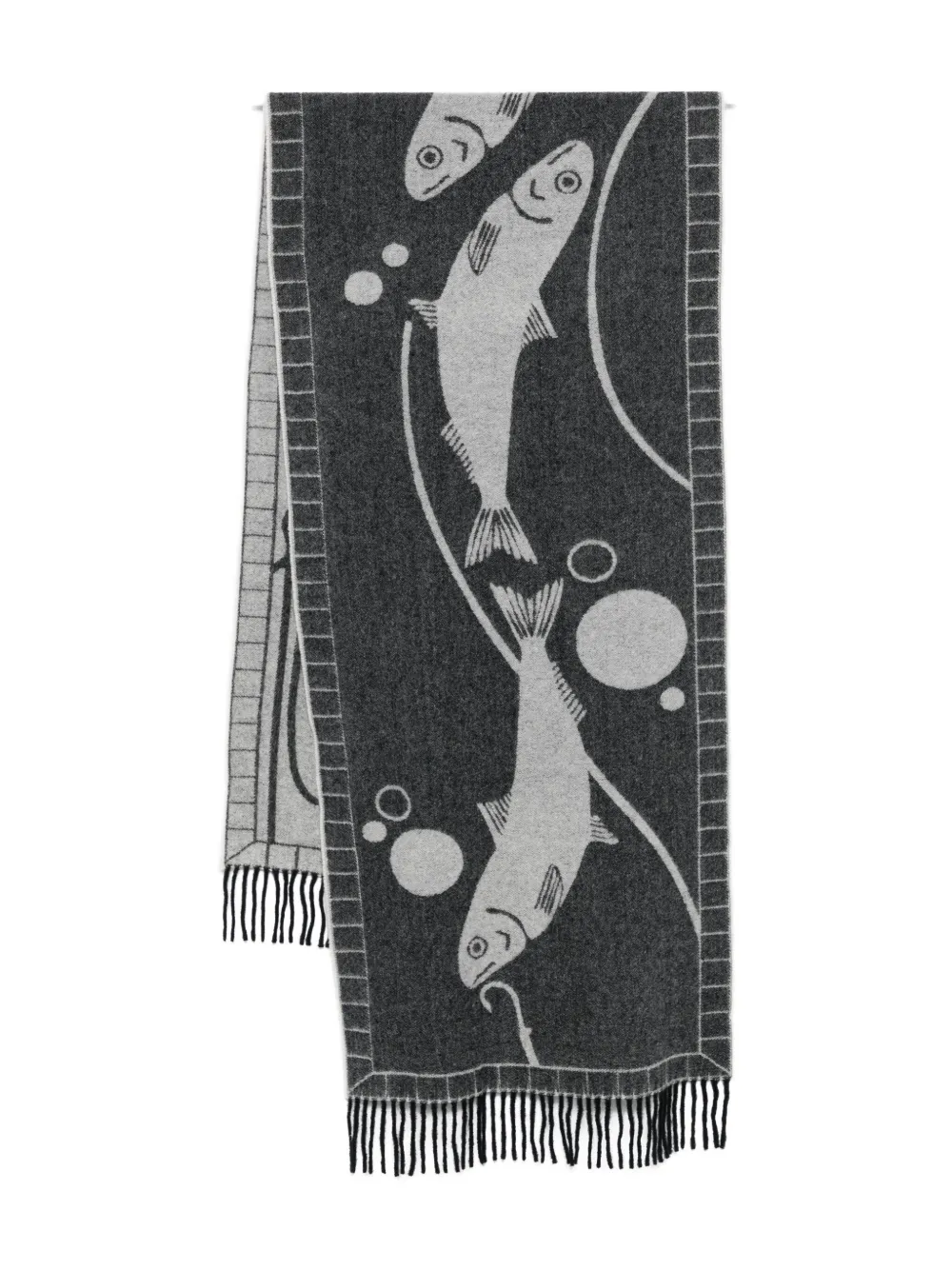 Henrik Vibskov Fish-print Fringed Scarf In Gray