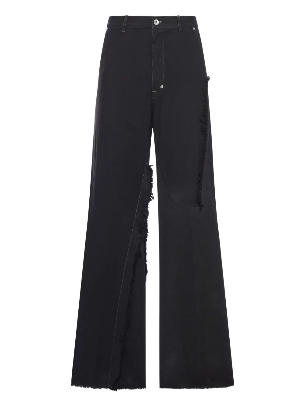 Rick Owens frayed-detail cotton trousers - ブラック Rick Owens frayed-detail cotton trousers - ブラック