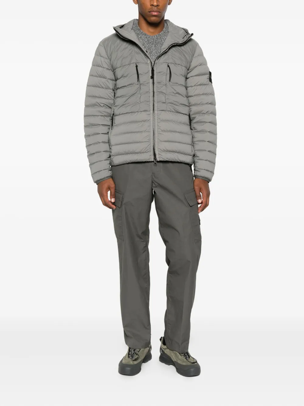 Stone Island Hooded Quilted Jacket In Gray