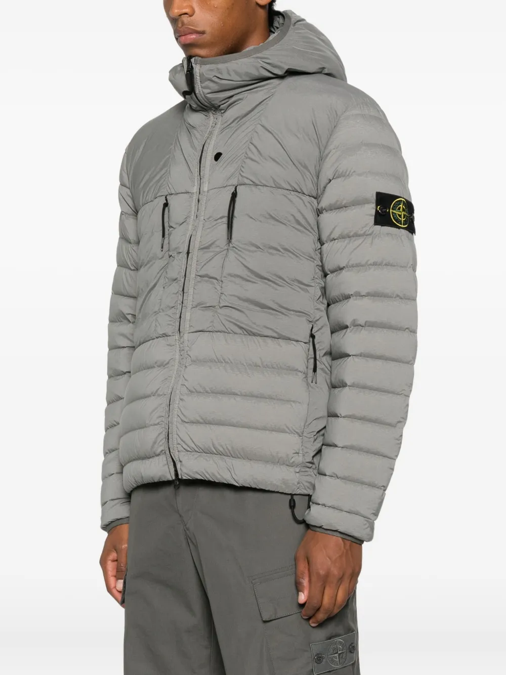 Stone Island Hooded Quilted Jacket In Gray