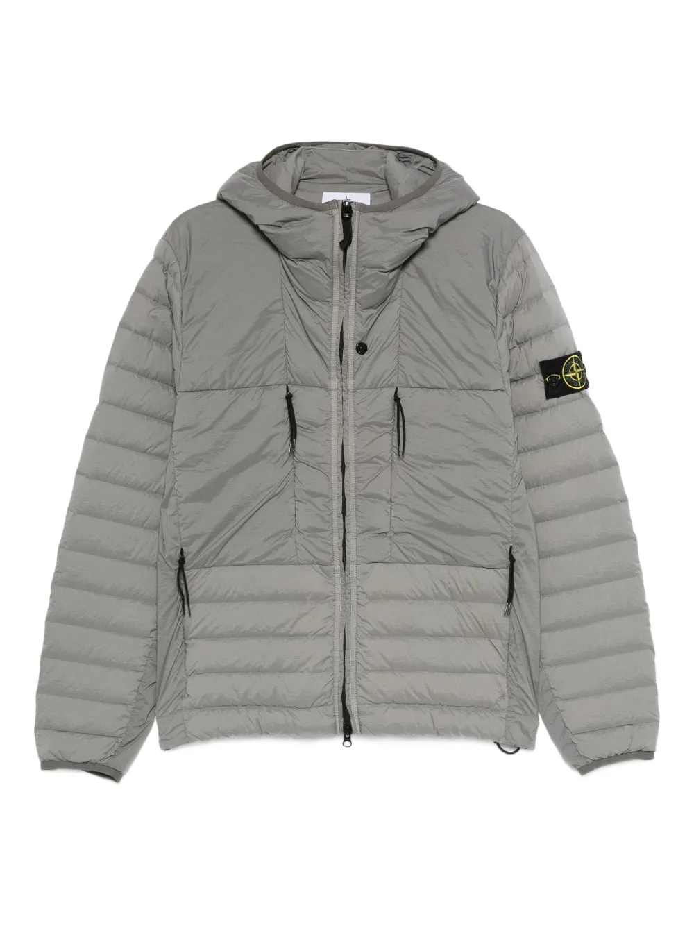 Stone Island フーデッド キルティングジャケット - グレー Stone Island フーデッド キルティングジャケット - グレー