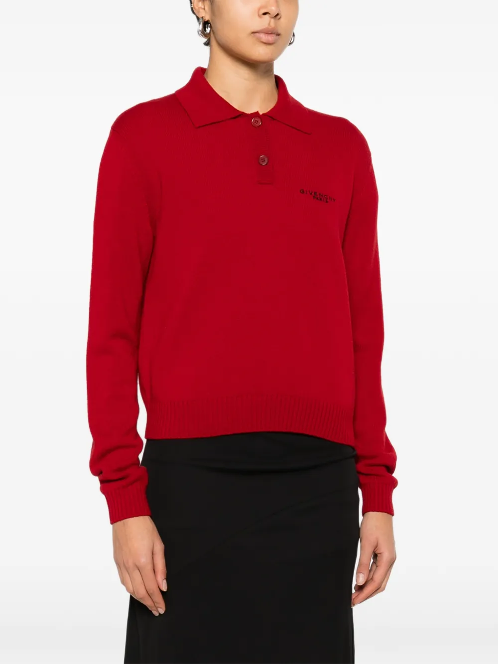  Givenchy Long-sleeves Polo Top - Red 