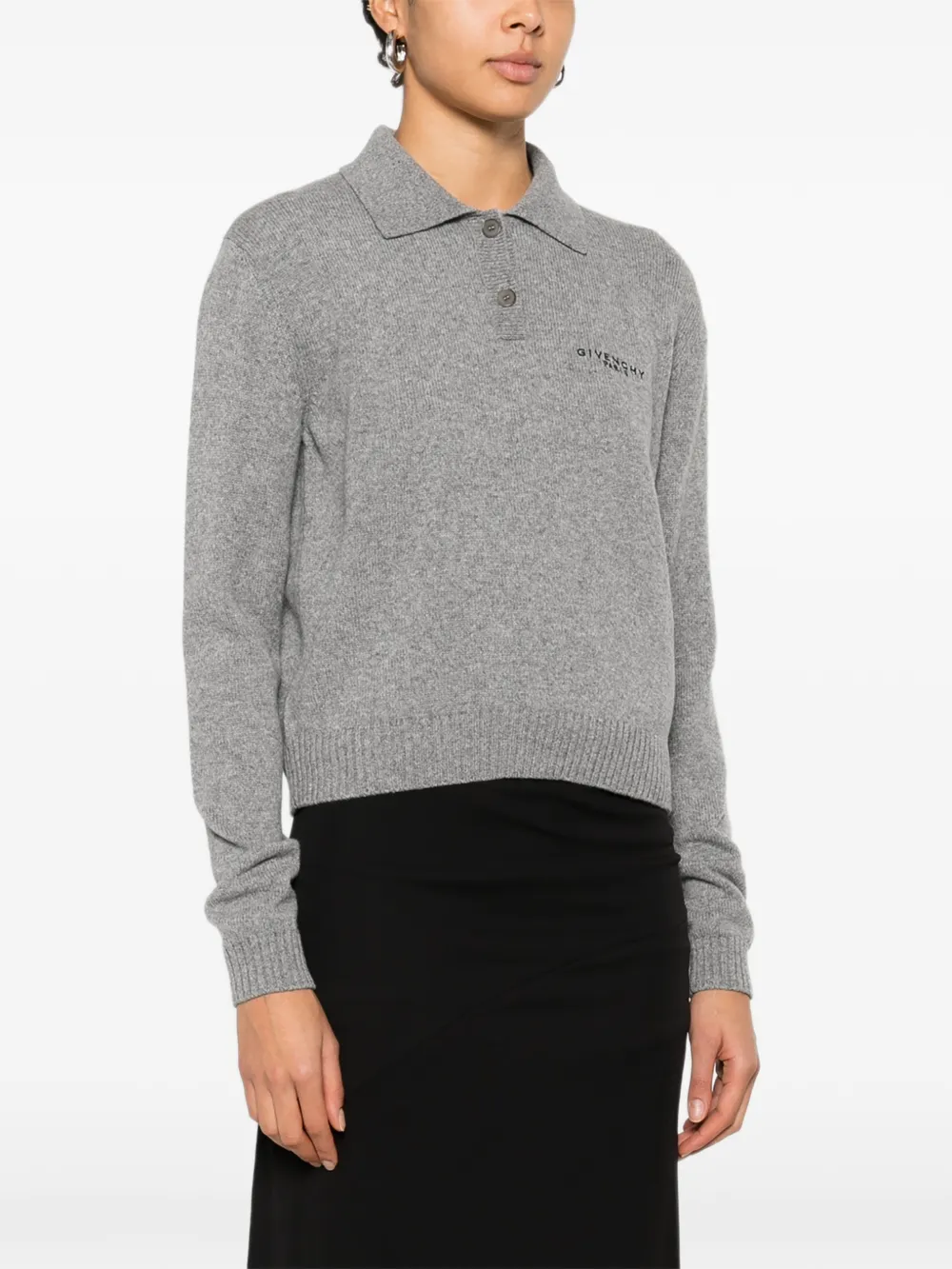  Givenchy Long-sleeve Knitted Polo Top - Grey 