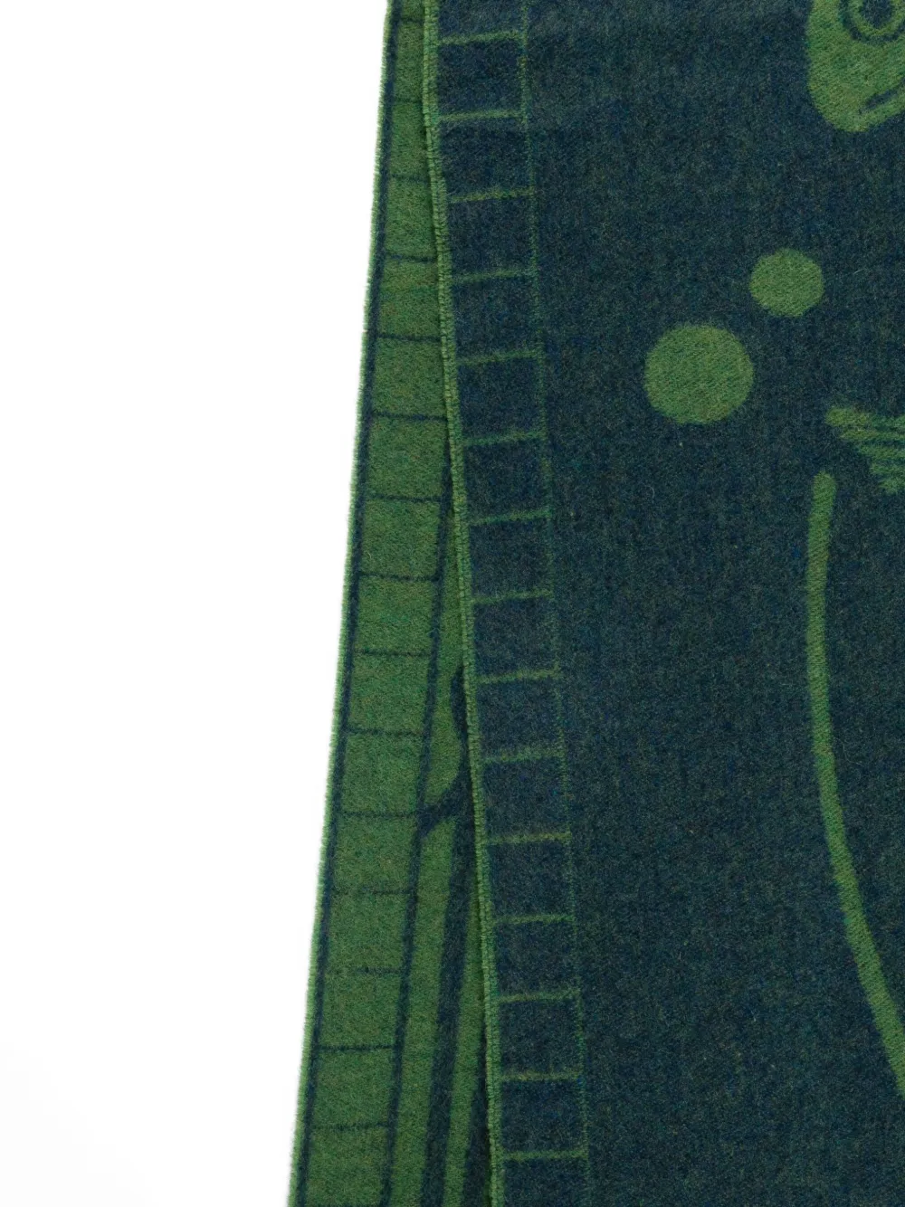 Henrik Vibskov fish-print fringed scarf - Blauw