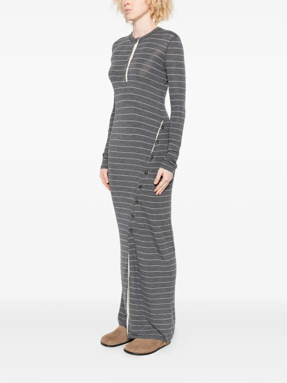 Nanushka Dakoa Buttoned Fine Merino Maxi Dress In Gray