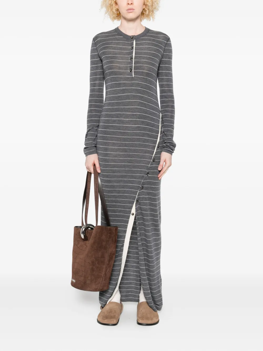 Nanushka Dakoa striped button-front maxi dress - Grijs