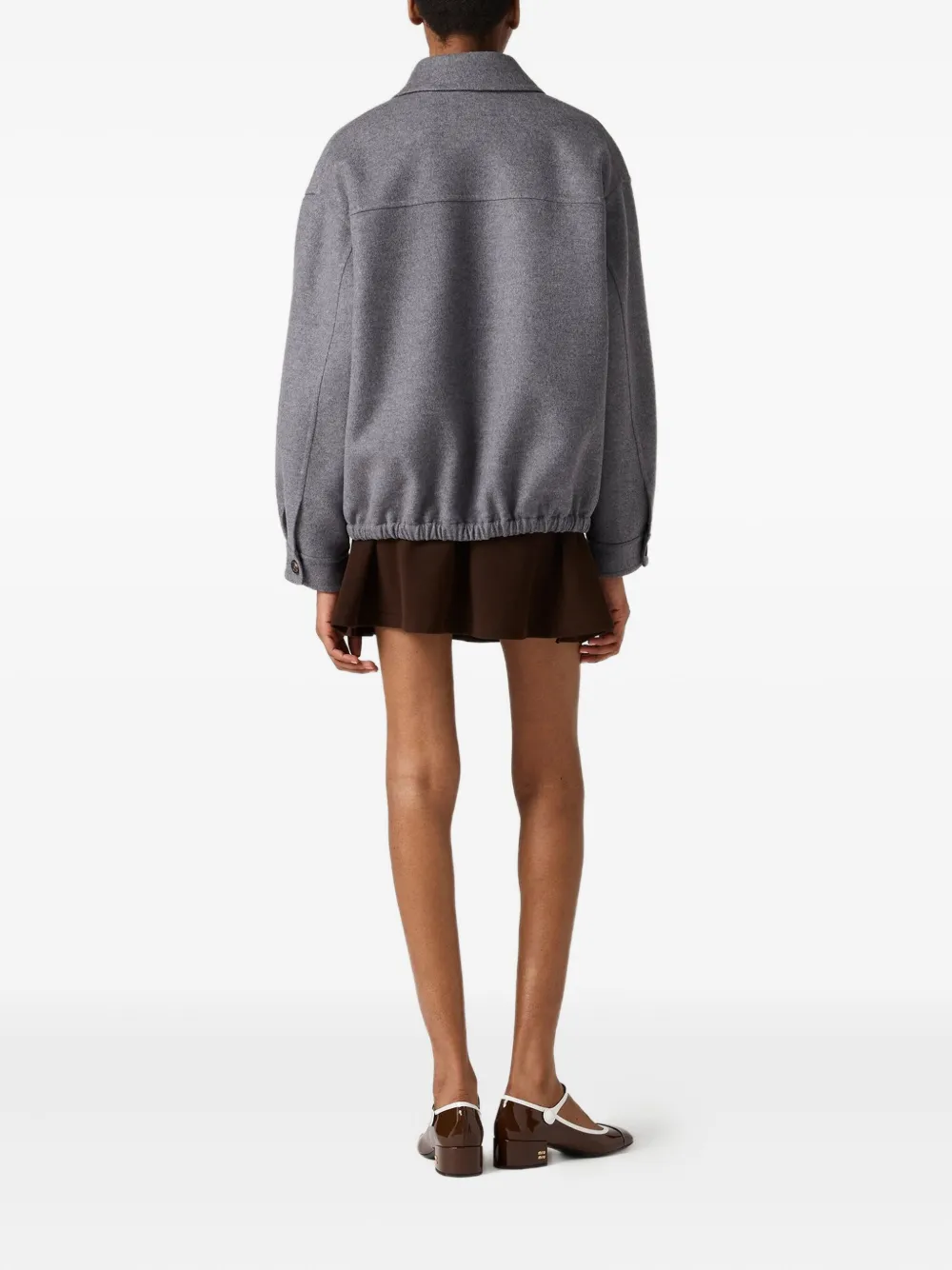 Miu Miu Embroidered-logo Wool Jacket In Gray