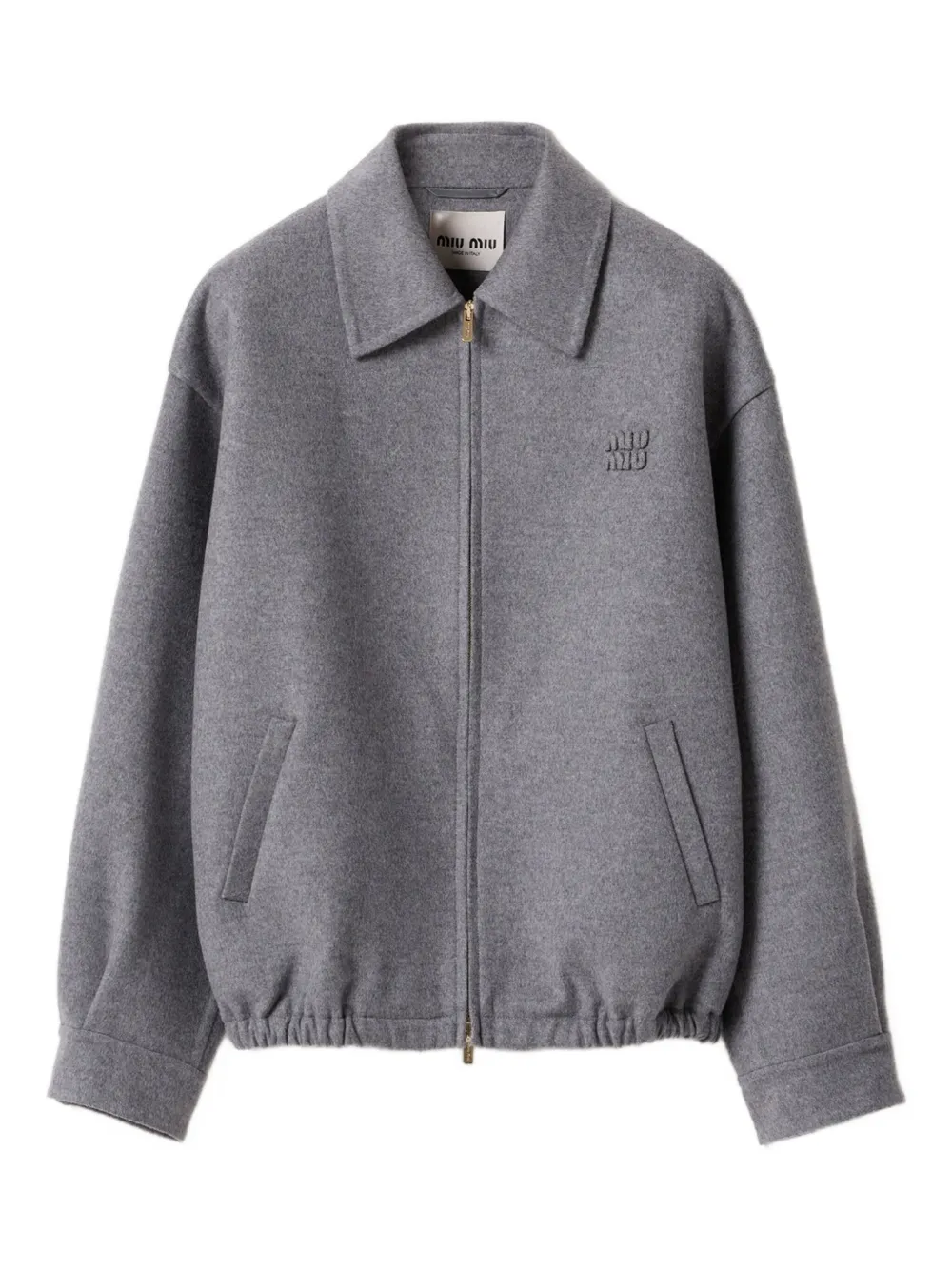 Miu Miu embroidered-logo wool jacket | Grey | Image 1
