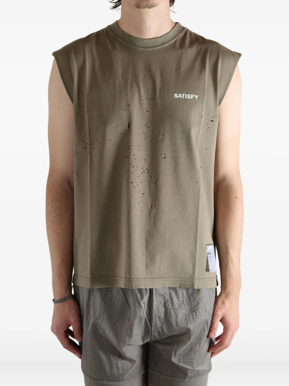 Satisfy Mothtech™ Distressed Sleeveless Vest In Green