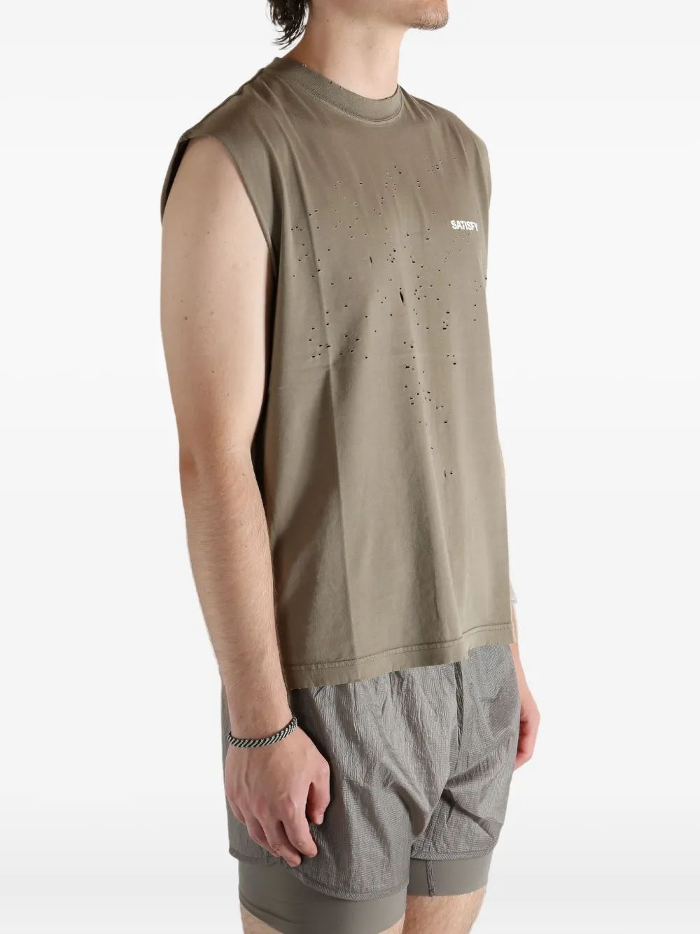Satisfy Mothtech™ Distressed Sleeveless Vest In Green
