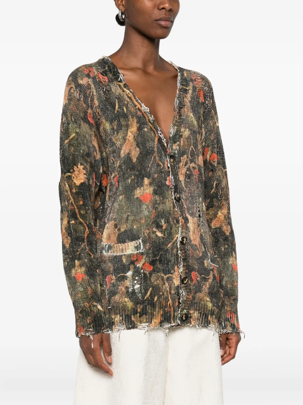 R13 Distressed Pocket Cardigan In Brown