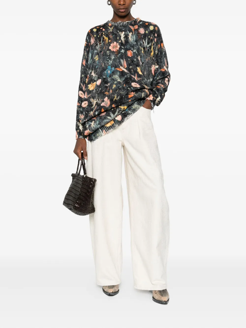 R13 floral frayed mini dress - Zwart