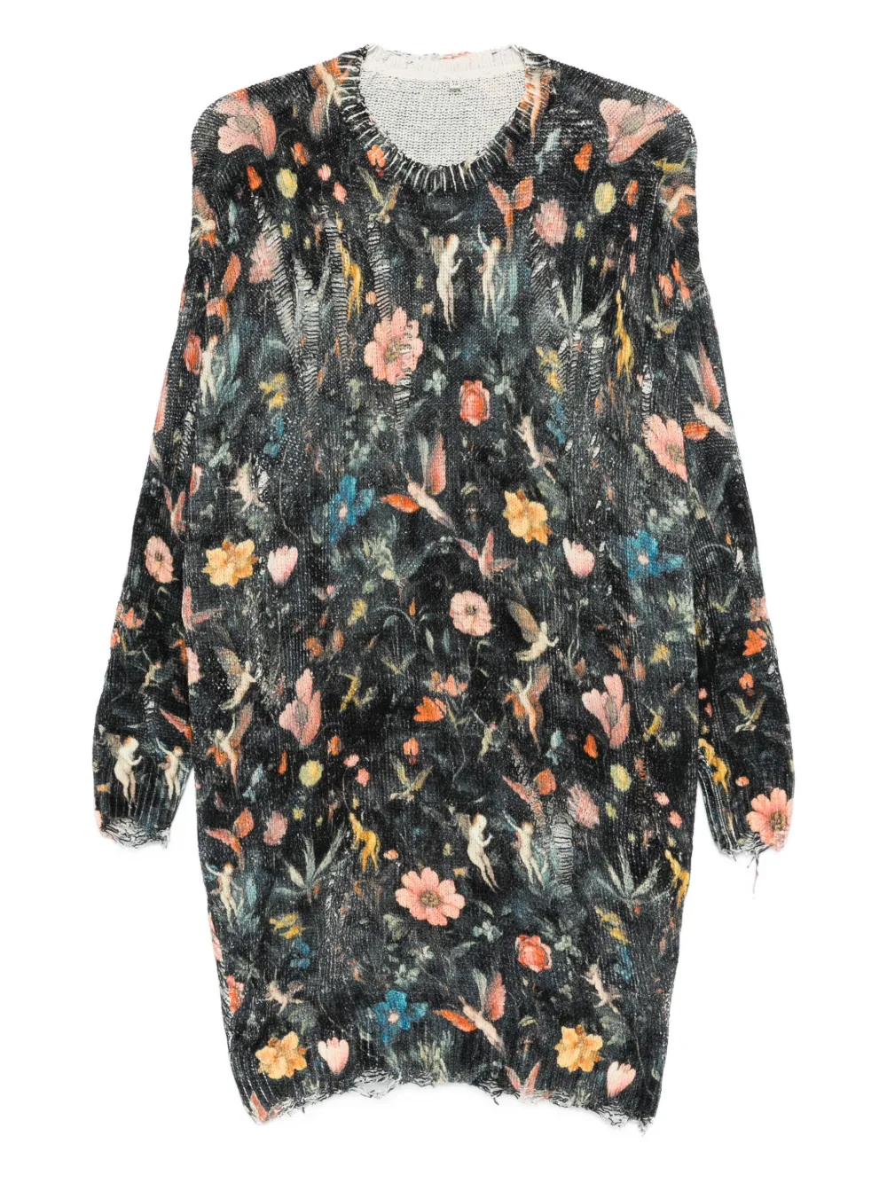 R13 Floral Frayed Mini Dress In Green
