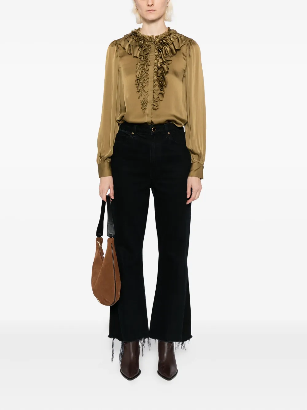 Ulla Johnson Zijden blouse met ruches - Groen