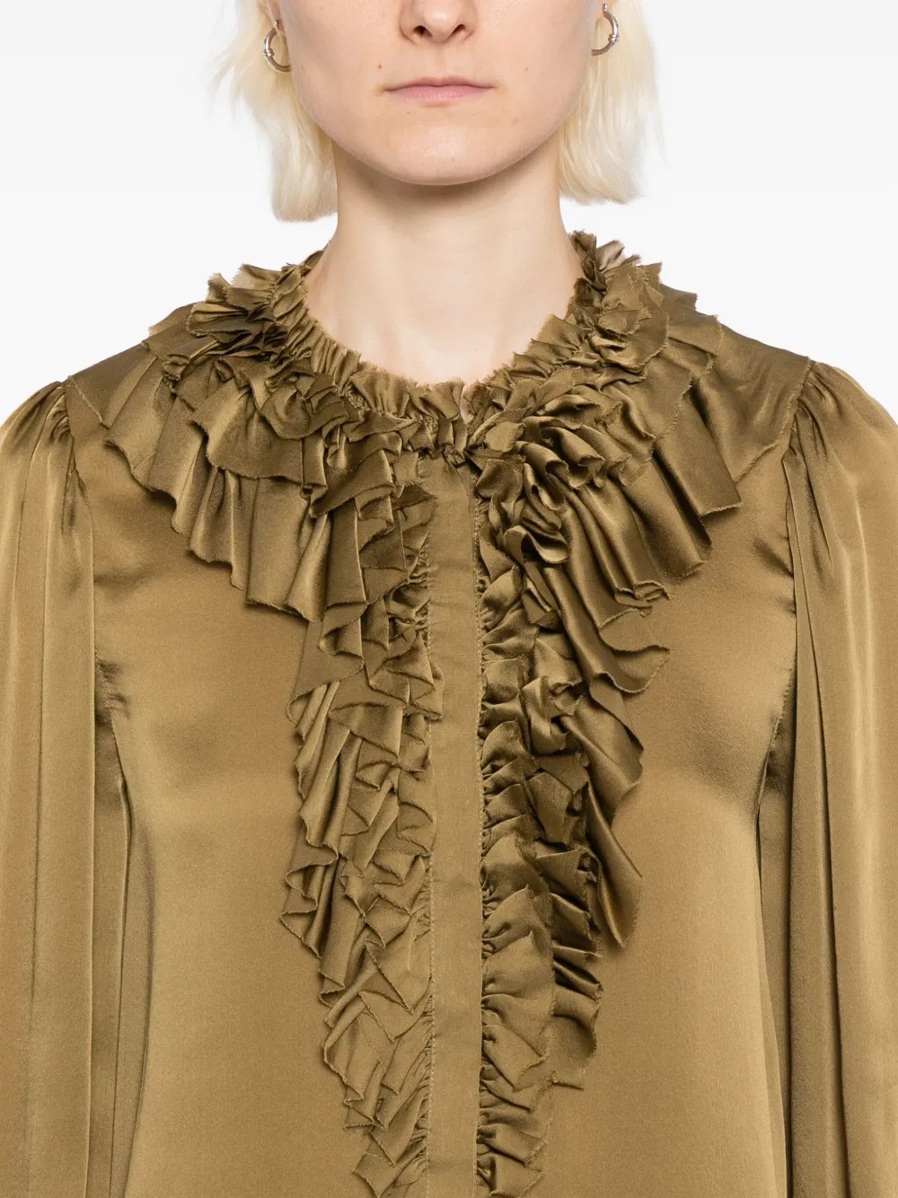 Ulla Johnson Rouen Ruffled Silk Blouse In Brown
