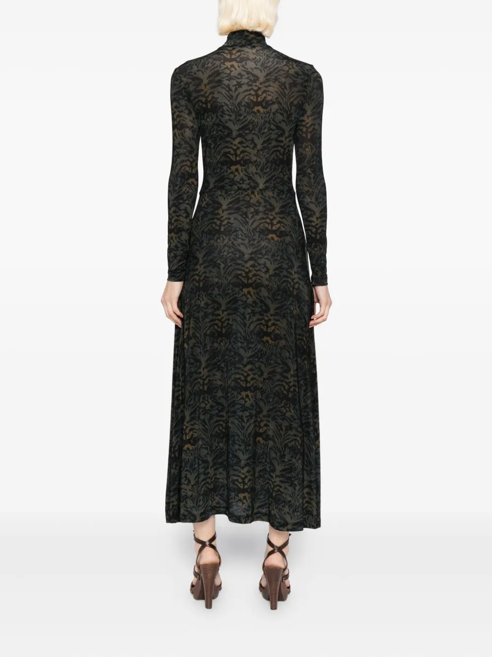Ulla Johnson Koa Ruched Printed Stretch-jersey Turtleneck Maxi Dress In Green